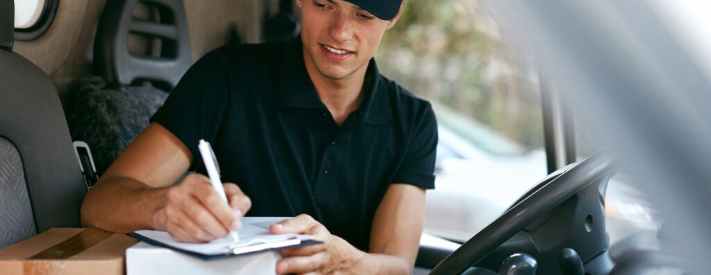 WHG Swansea Delivery driver signing for parcel